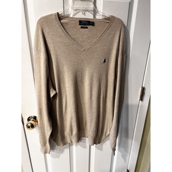Polo Ralph Lauren Sweater Mens 2XL Beige V-Neck Pima Cotton Pullover Golf Preppy - Picture 7 of 7